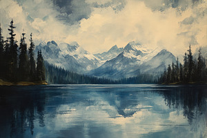 Serene lake surrounded by mountains, a Photo by Pavel_design
