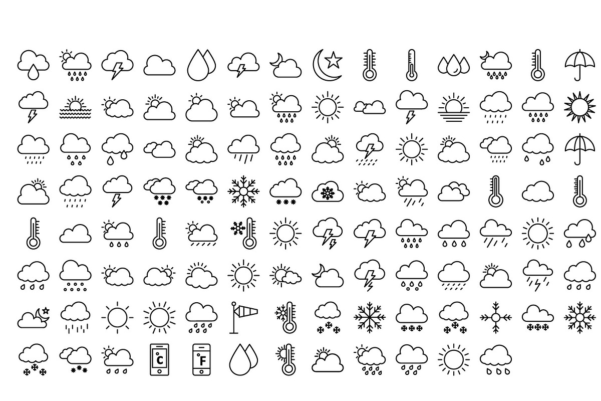 440 Weather Vector Icons Pack, an Outline Icon by Vector Portal (Photo 1 of 4)