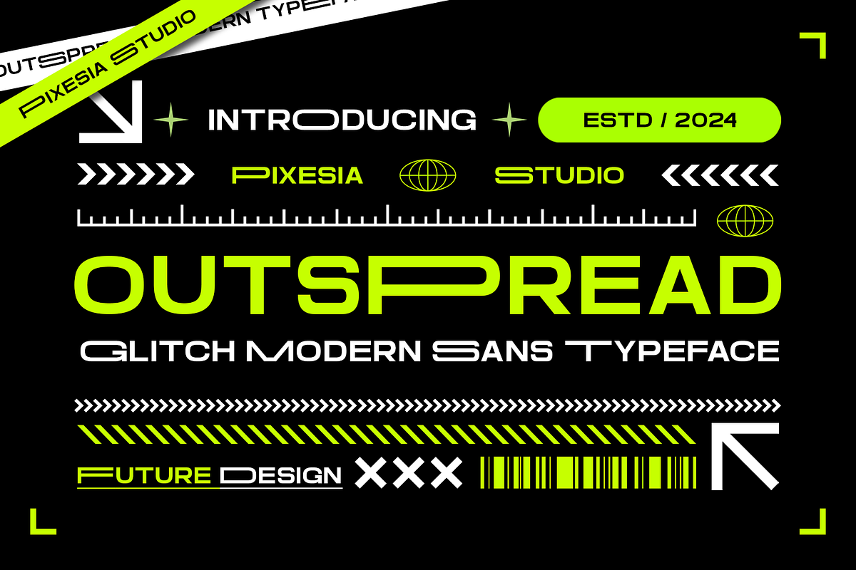 Outspread - Futuristic Font, a Sans Serif Font by Pixesia Studio (Photo 1 of 10)