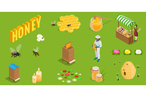 Isometric set icons of beekeeper, an Animal Illustration by Golden Sikorka