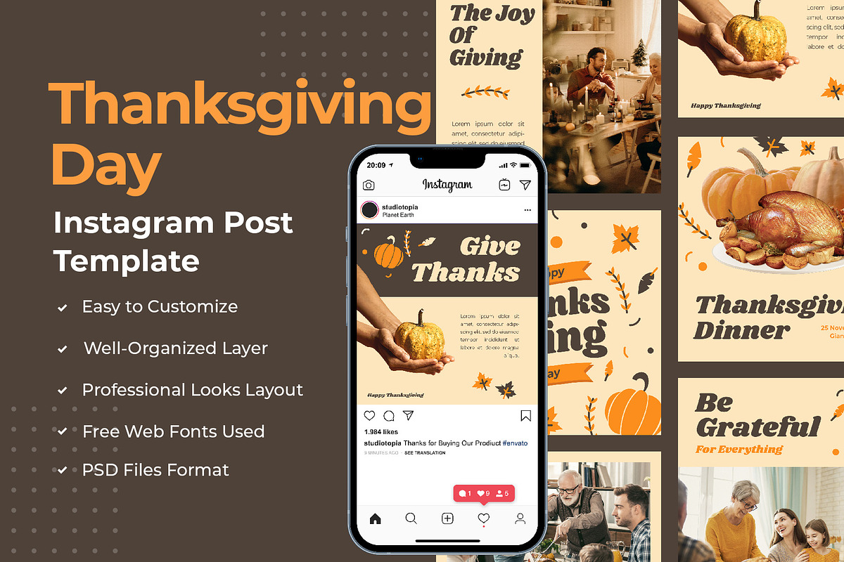 Thanksgiving Day Instagram Post, a Social Media Template by edukka