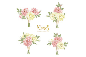 Set collection flowers roses on white background