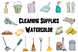 Watercolor Cleaning Supplies Clipart, a Healthcare Illustration by Awieee1