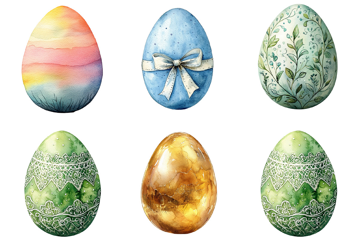 Cute Easter Eggs Watercolor Clipart, an Illustration by SinaCreation (Photo 5 of 5)