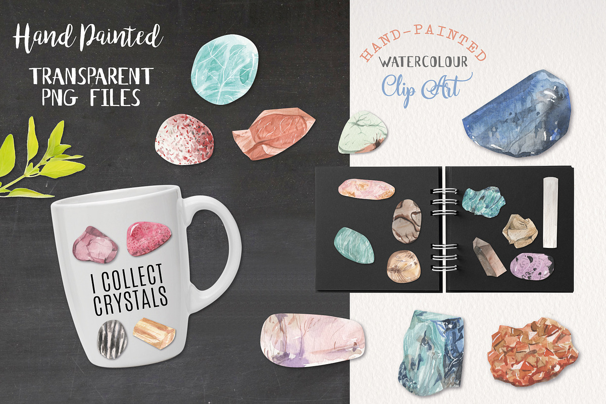Crystals & Gems Watercolor 74 Set, an Illustration by Bloomella (Photo 4 of 5)