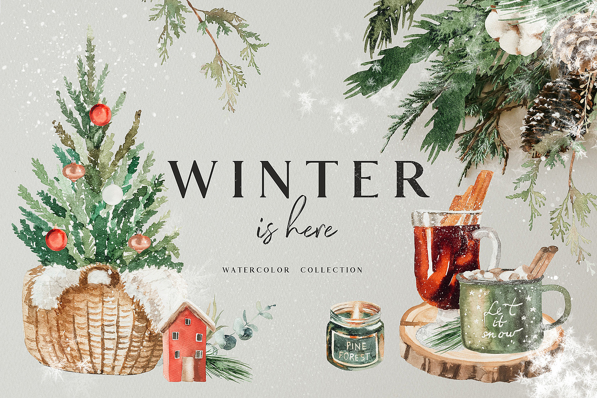 Winter is here - watercolor set, a Seasonal Illustration by Youksy (Photo 1 of 10)