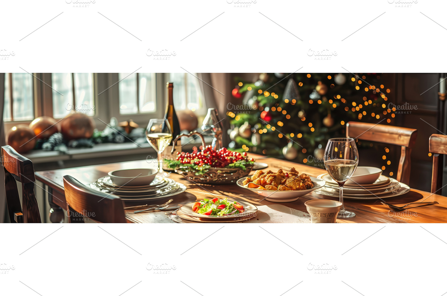 Bright holiday table set with wine, a Holiday Photo by piter.goskov
