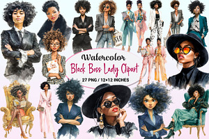 Watercolor Black Boss Lady Clipart, a Graphic by CitraGraphics