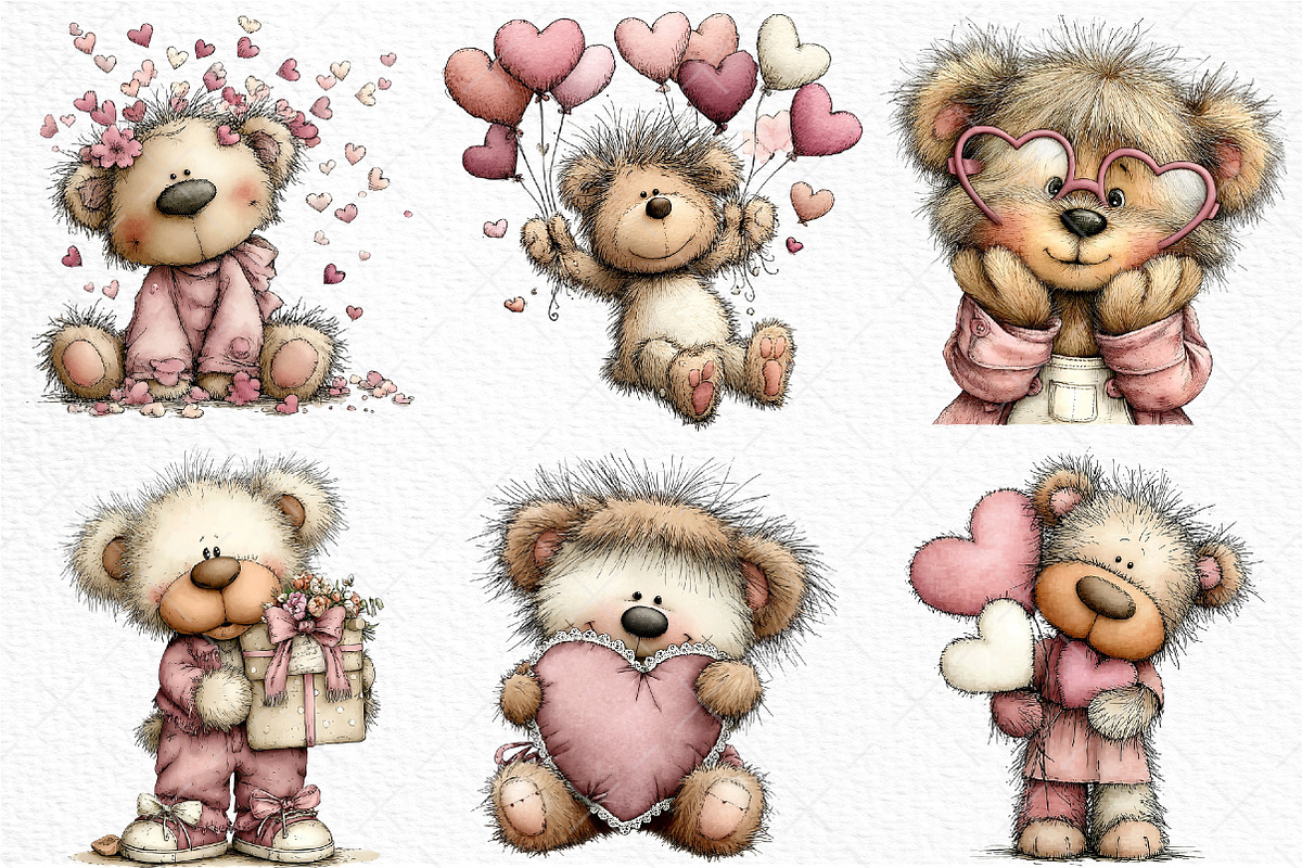 Quirky Valentine Teddy Bear Clipart, an Illustration by Craft Nest (Photo 5 of 11)