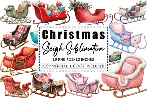 Christmas Sleigh Sublimation Clipart, a Graphic by CitraGraphics