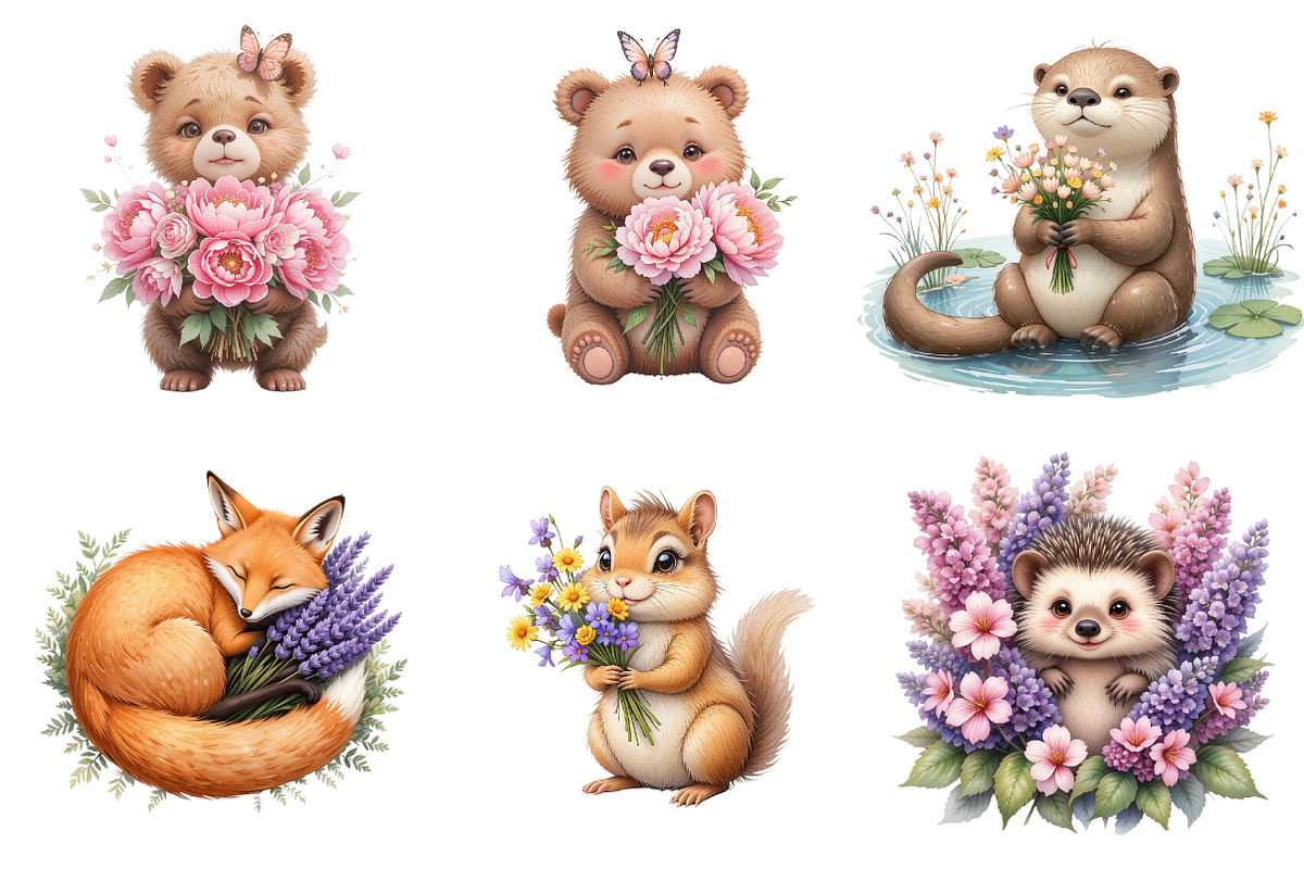 Spring Woodland Animal with Bouquet, a Seasonal Illustration by DreamArtGraphic (Photo 2 of 4)