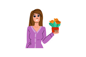 Woman holding potted plant smiling, an Object Illustration by pikepicture
