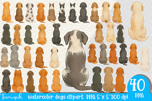 Watercolor Dogs Sitting from Behind