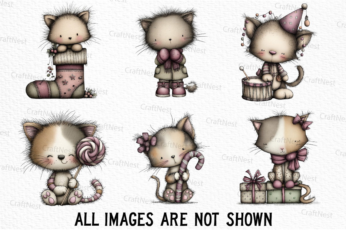 Whimsical Christmas Cat Clipart, an Illustration by Craft Nest (Photo 5 of 6)