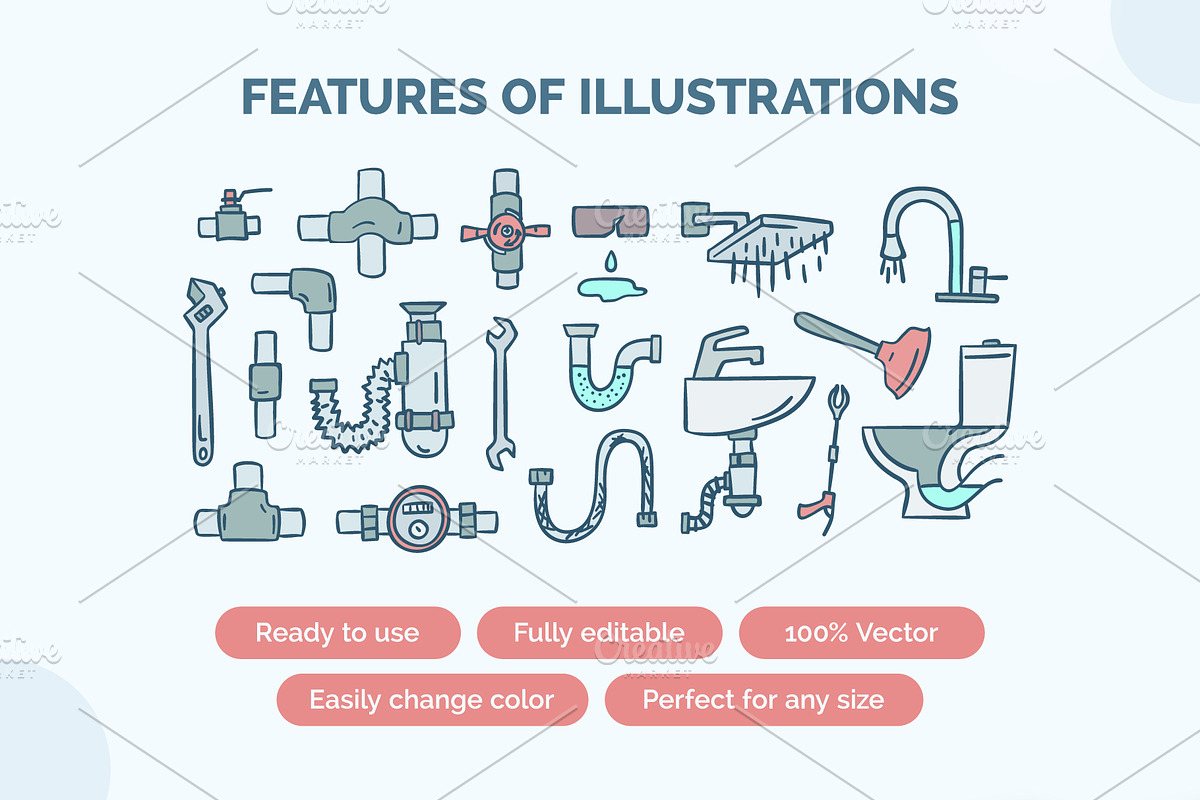 Plumbing and Pipes Set Doodle Style, an Object Graphic by 35lab (Photo 3 of 6)