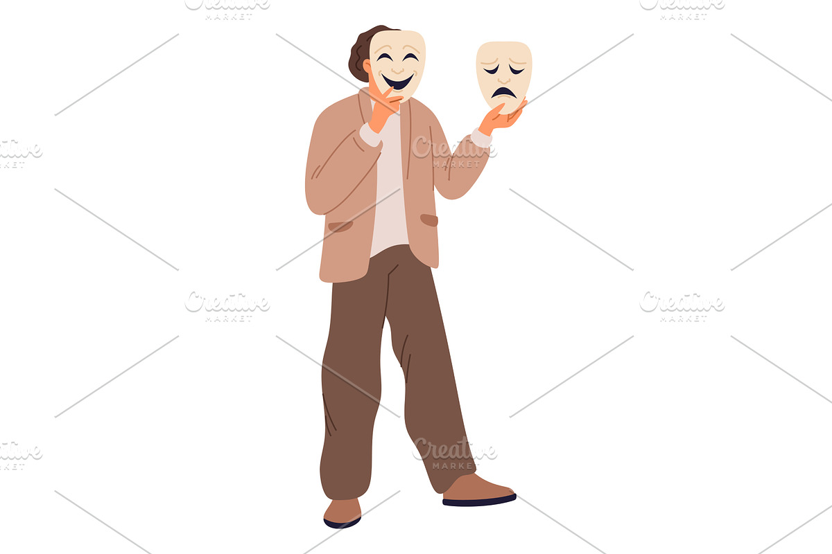 Young man with cheerful and sad, a Person Illustration by Vectorbuum