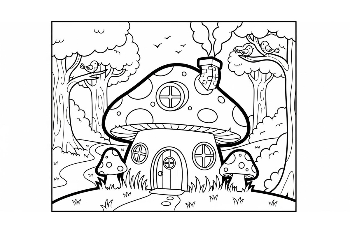 Whimsical Mushroom House Line Art bu, an Illustration by Designs_River (Photo 6 of 51)