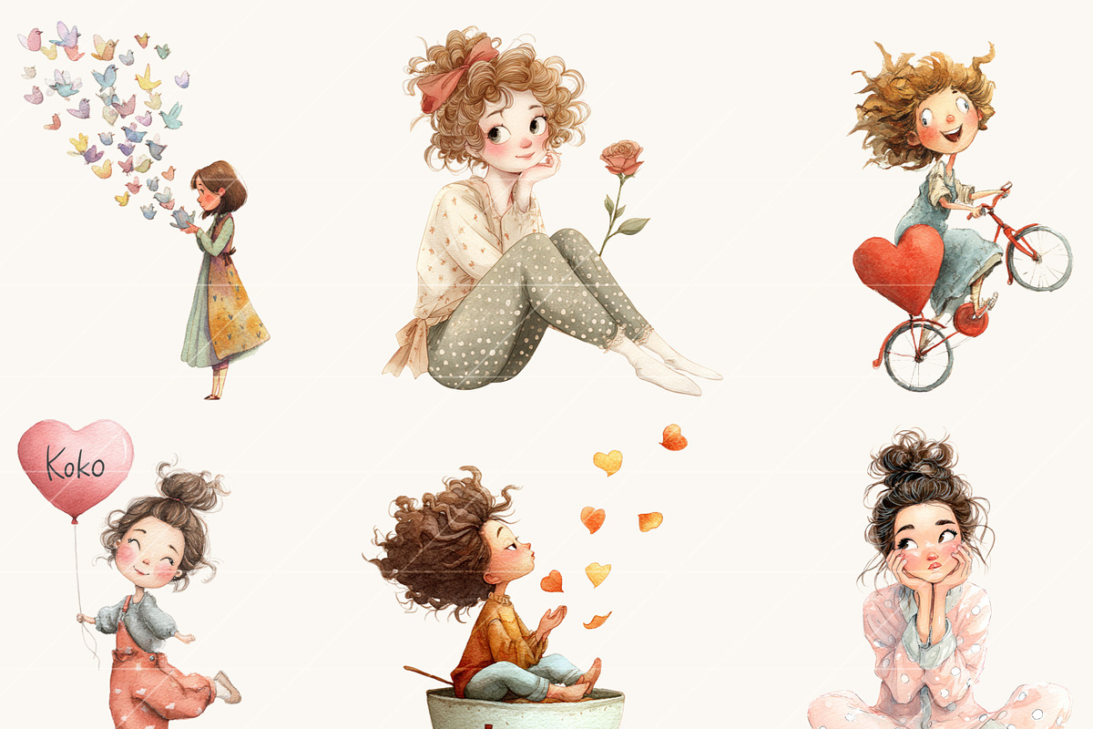 Whimsical Girl Valentine Clipart, a Person Illustration by Design Scotch (Photo 4 of 8)
