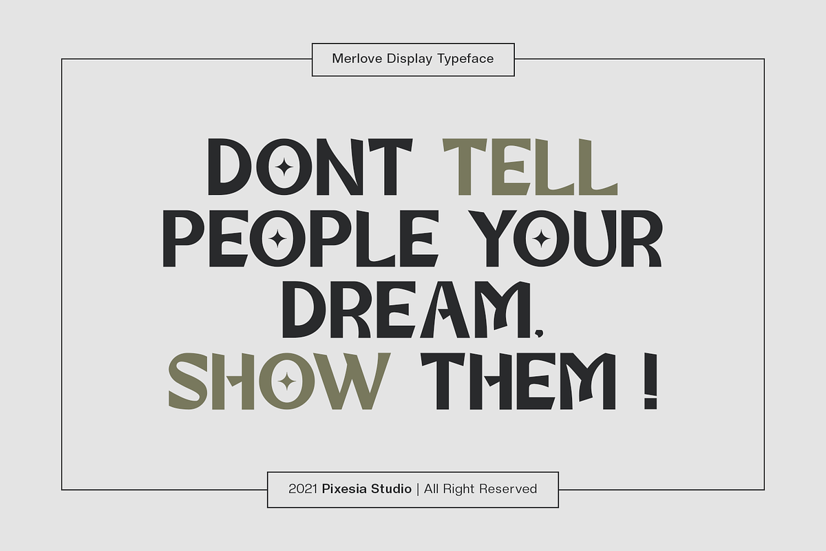 Merlove - Contemporary Display Font, a Sans Serif Font by Pixesia Studio (Photo 3 of 11)