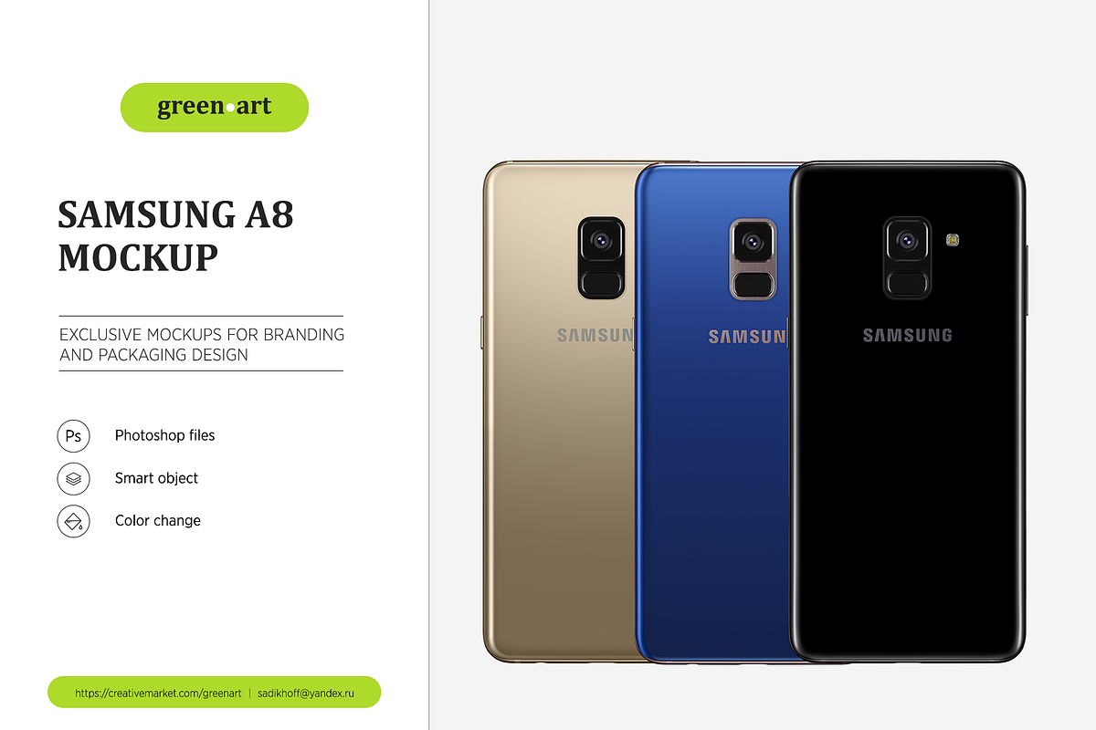 Samsung A8 PSD Mockup, an Android Mockup by Green Art (Photo 5 of 6)
