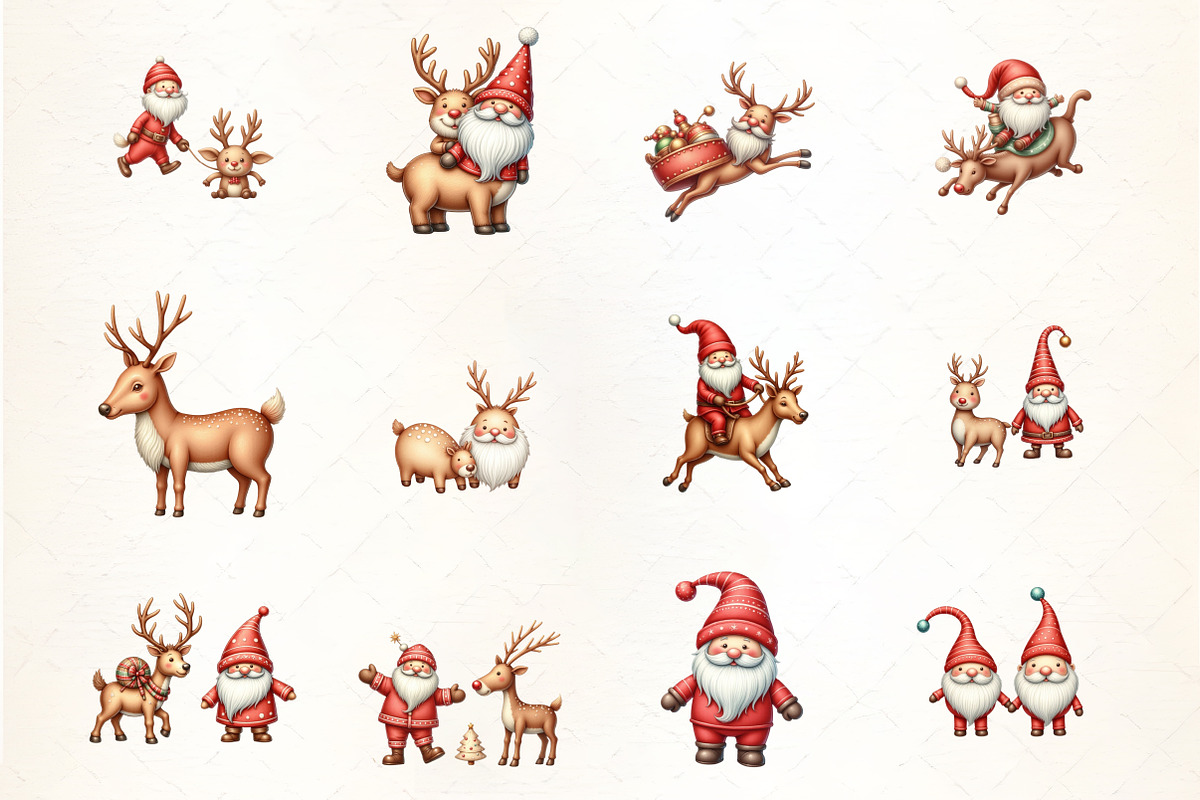 Santa Claus and Reindeer Clipart, an Illustration by CrexoraLab (Photo 3 of 5)