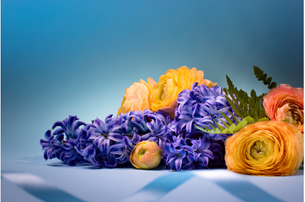 Purple Hyacinth and Buttercup, a Nature Photo by JeanBet