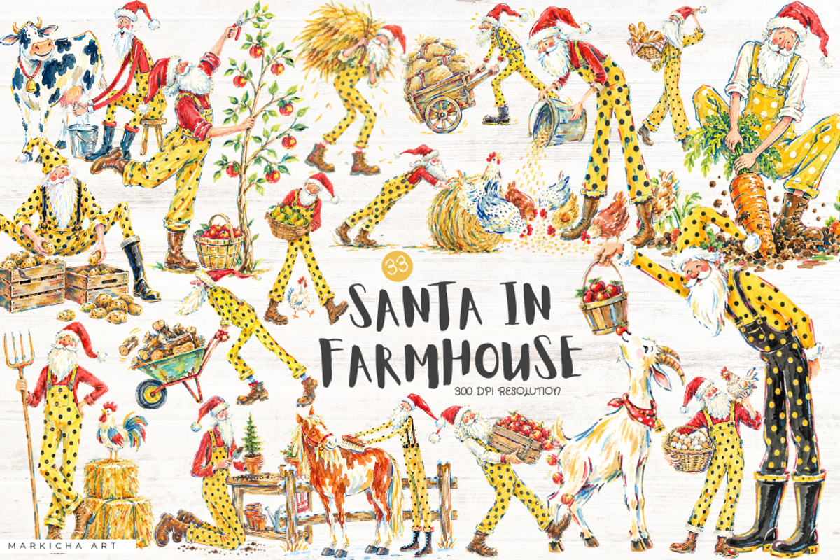 Santa In Farmhouse PNGs, a Seasonal Illustration by Markicha Art (Photo 1 of 5)