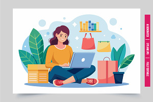 Woman floor laptop bags boxes, an Illustration by Tanuart