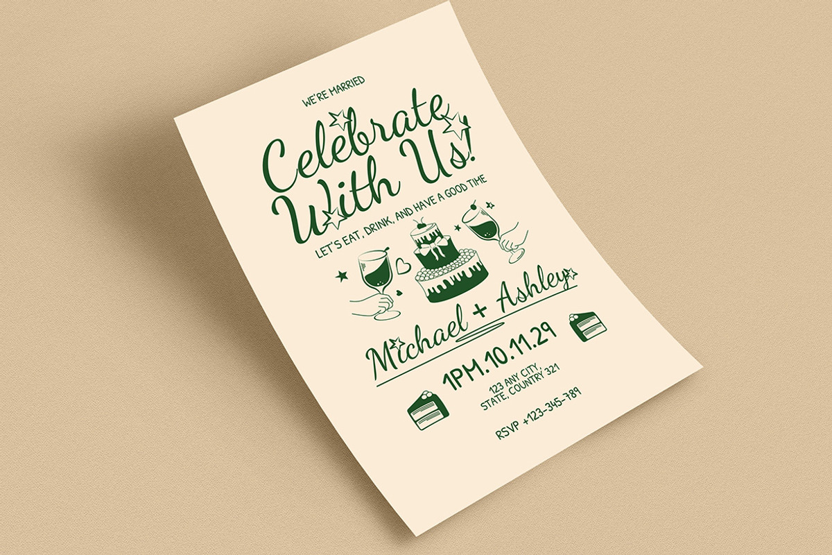 Vintage Handdrawn Wedding Invitation, an Invitation Template by VectorVactory (Photo 2 of 3)