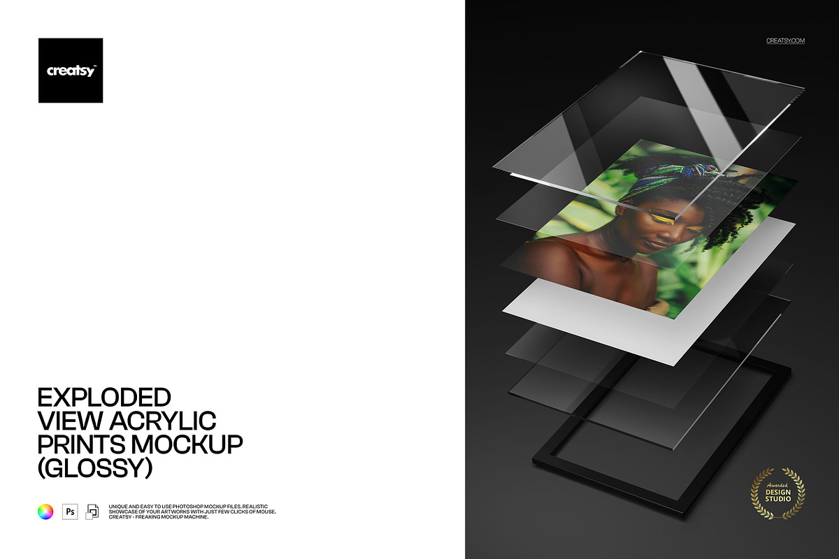 Exploded View Acrylic Prints Mockup, a Merchandise Mockup by creatsy5