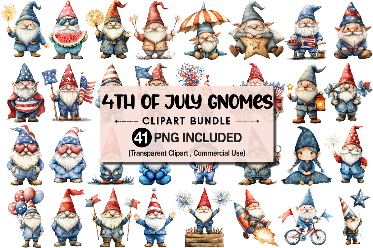 4th of July Gnomes Clipart Bundle, an Illustration by Pixels.Craft (Photo 1 of 5)