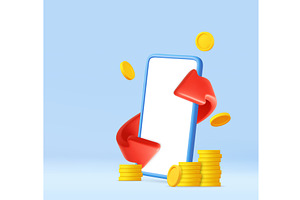 3d Mobile money transfer and digital, a Technology Illustration by ModVector