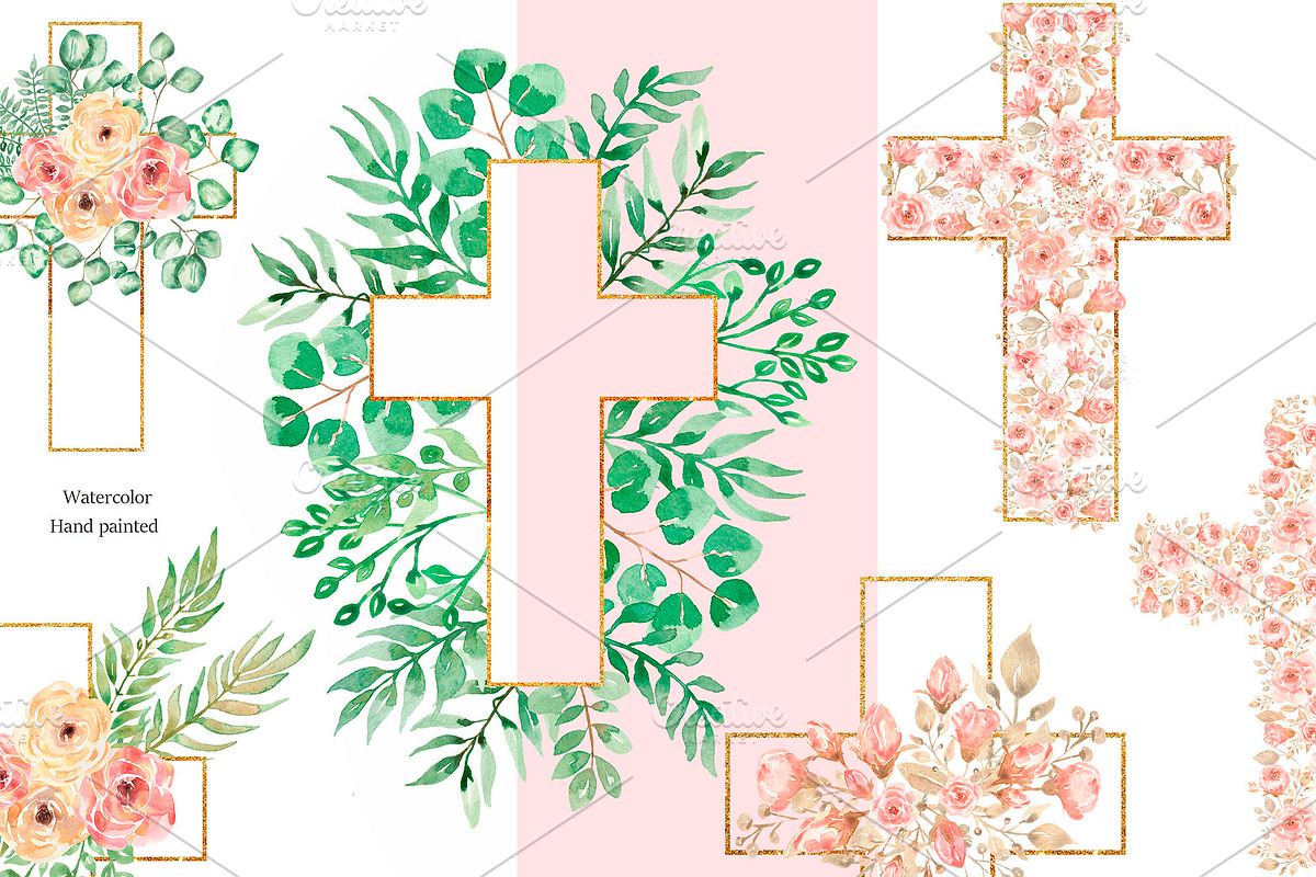 Watercolor Easter Floral Crosses, a Decorative Illustration by MayaNavits (Photo 3 of 5)