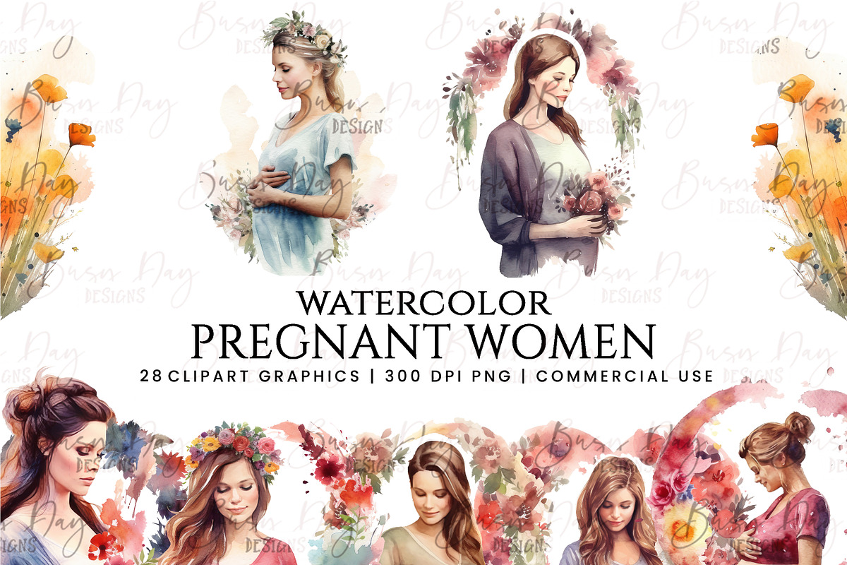 Watercolor Pregnant Women Clipart, a Person Illustration by BusyDaydesign (Photo 1 of 8)