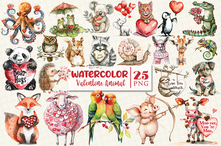 Funny Valentine's Animals Clipart, a Work Illustration by OK Design