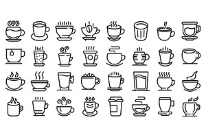 Mug Icons Set, Outline Style