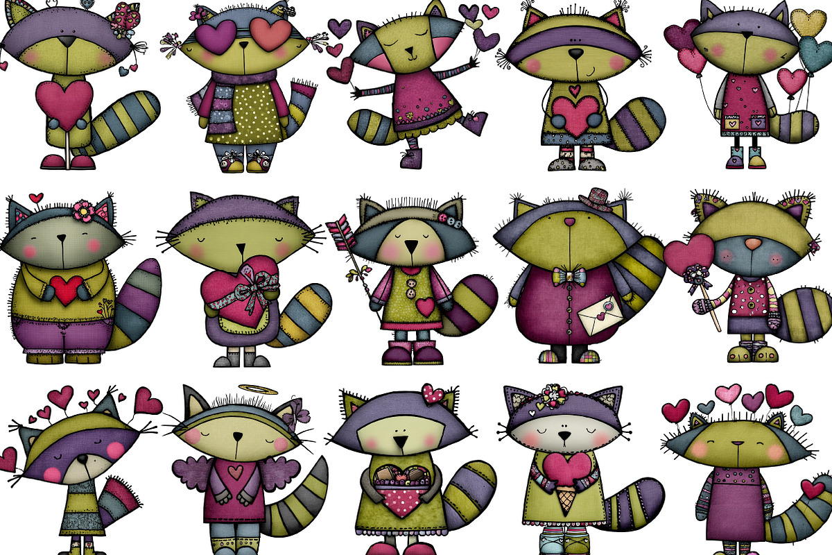 Valentine's Whimsical Raccoon Clipar, an Illustration by Designking (Photo 3 of 5)