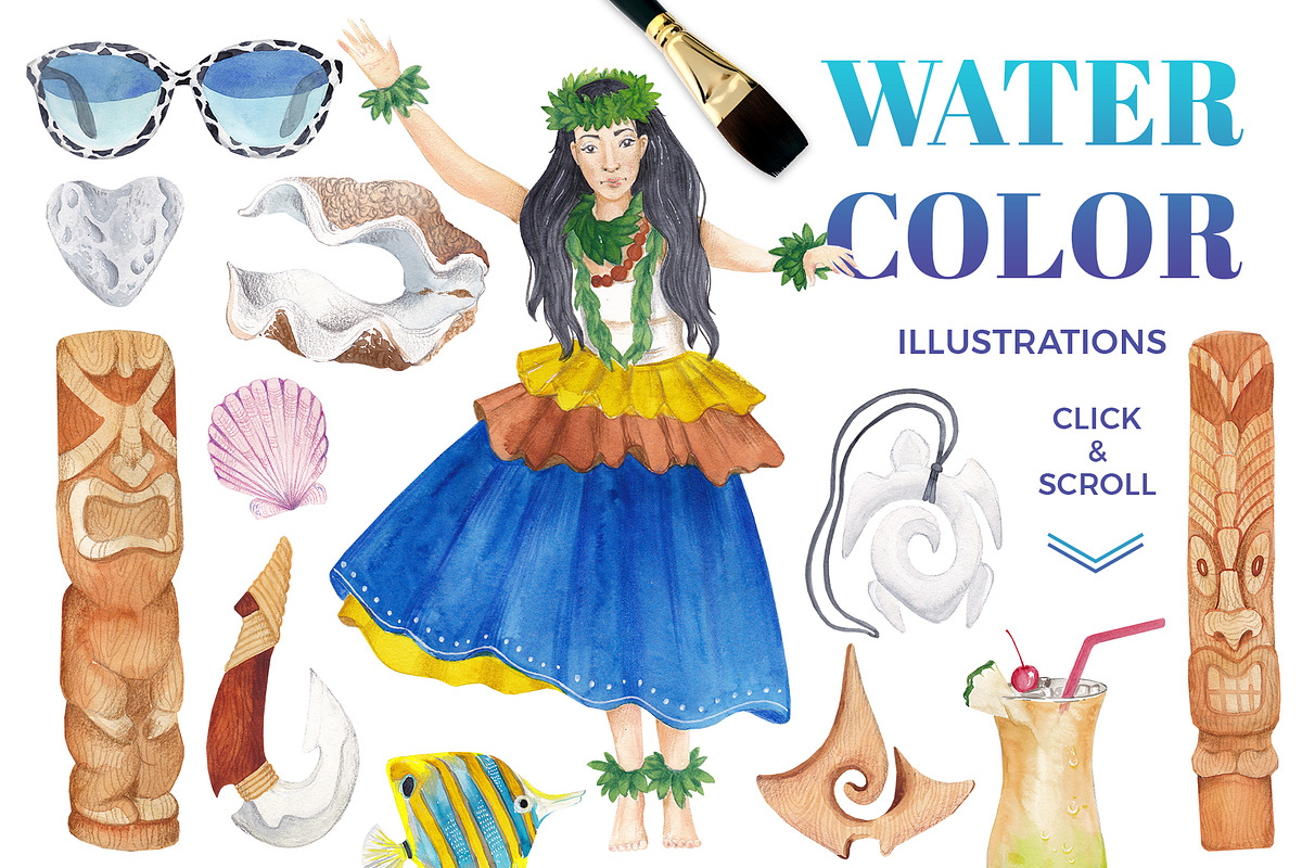 Hawaii - watercolor design bundle, an Illustration by Beauty Drops (Photo 2 of 8)