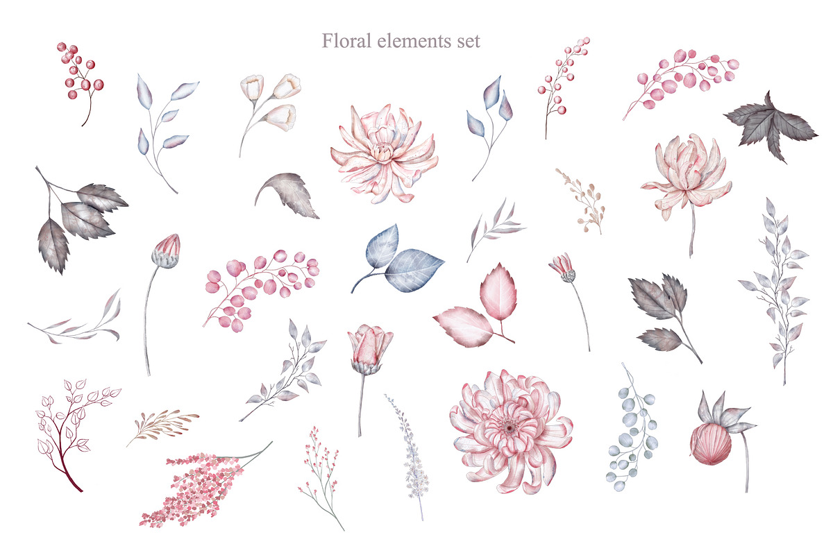 Dusty pink watercolor floral set, a Graphic by TatiArti (Photo 10 of 12)
