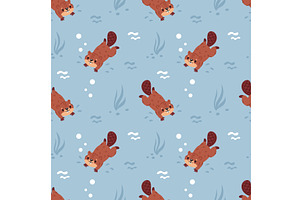 Cute floating beavers seamless, an Illustration by YummyBuum