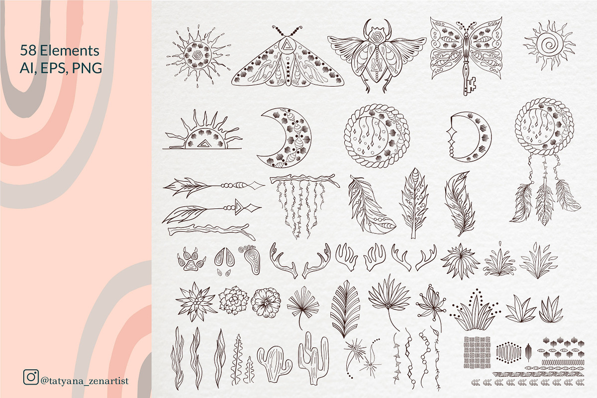 Abstract linear ethnic Boho Clipart, an Object Graphic by Tatyana_Zenartist (Photo 3 of 11)