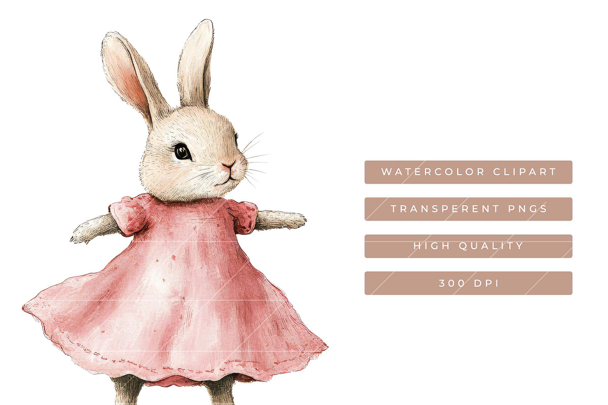 Watercolor Pink Bunny Clipart Bundle, an Animal Illustration by SparkyDesignsUS (Photo 6 of 8)