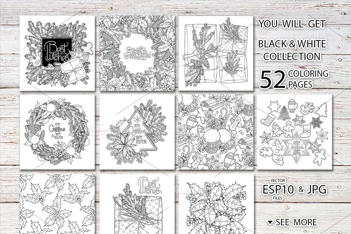 Christmas coloring pages, a Decorative Illustration by Ekaterina Glazkova (Photo 6 of 7)