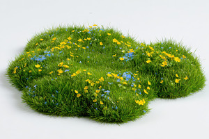 Lush green grass patch with yellow a, a Photo by Pixeness Studio