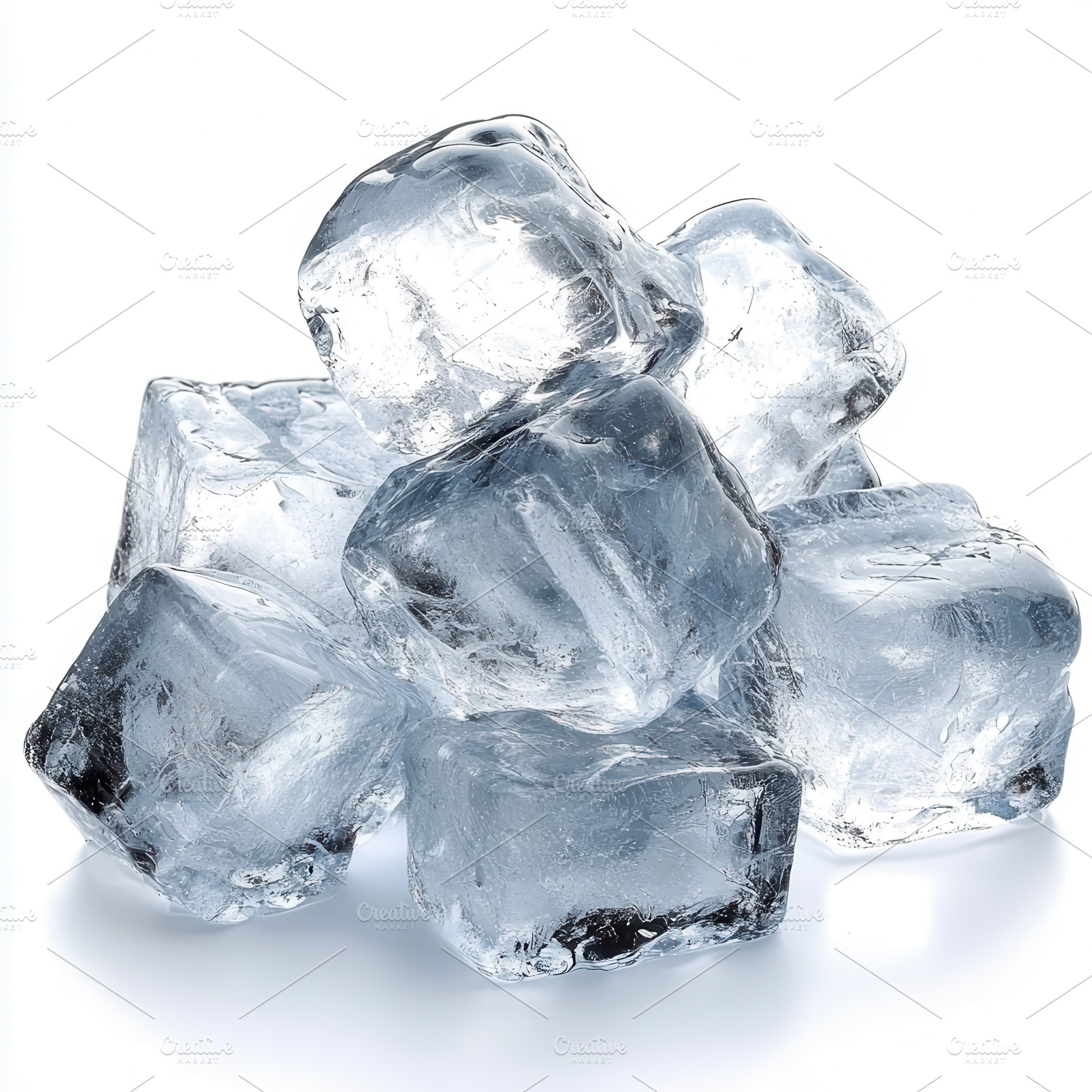 Sparkling Ice Cubes on White Backgro, a Food & Drink Photo by Pixeness Studio