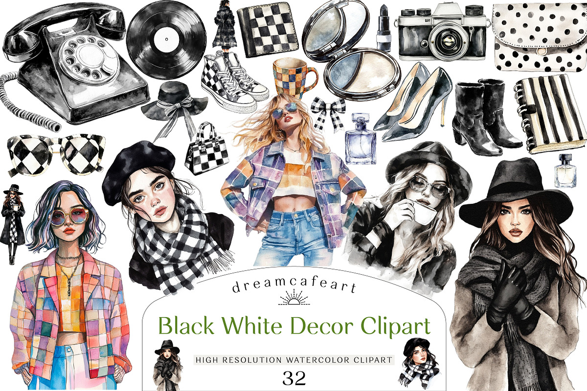 Black & White Decor Clipart, an Illustration by DreamCafeArt (Photo 1 of 7)
