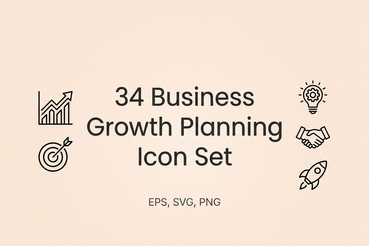 34 Business Growth Planning Icons, an Outline Icon by adenpinkstore (Photo 1 of 11)