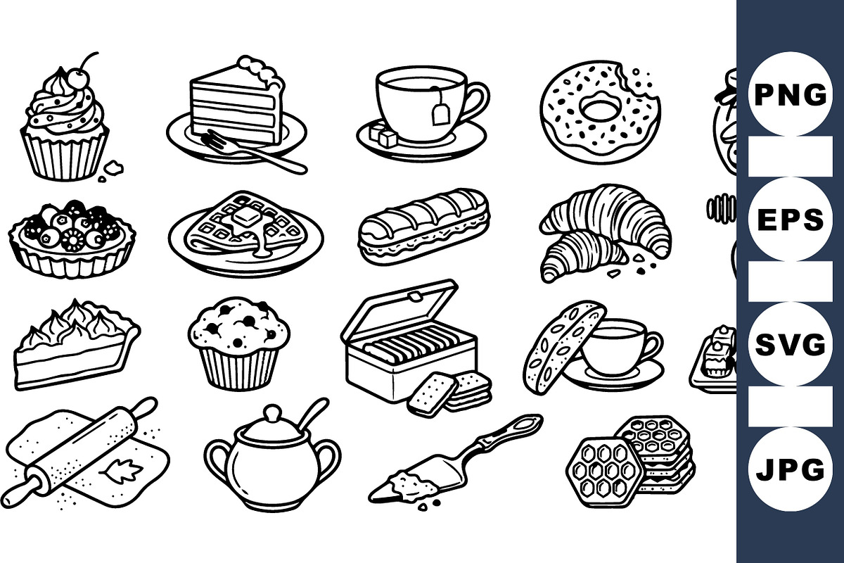 Vintage Bakery Treats Clipart Set, an Illustration by designvectx (Photo 1 of 3)