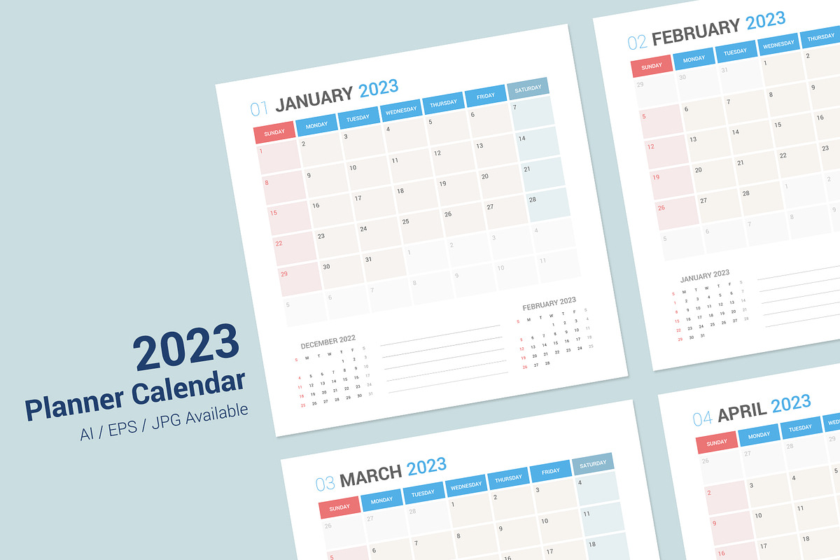 Calendar 2023 Planner Design[Sunday], a Stationery Template by WORAKAMON Design Studio (Photo 1 of 5)