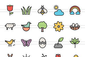 50 Spring Line Filled Icons